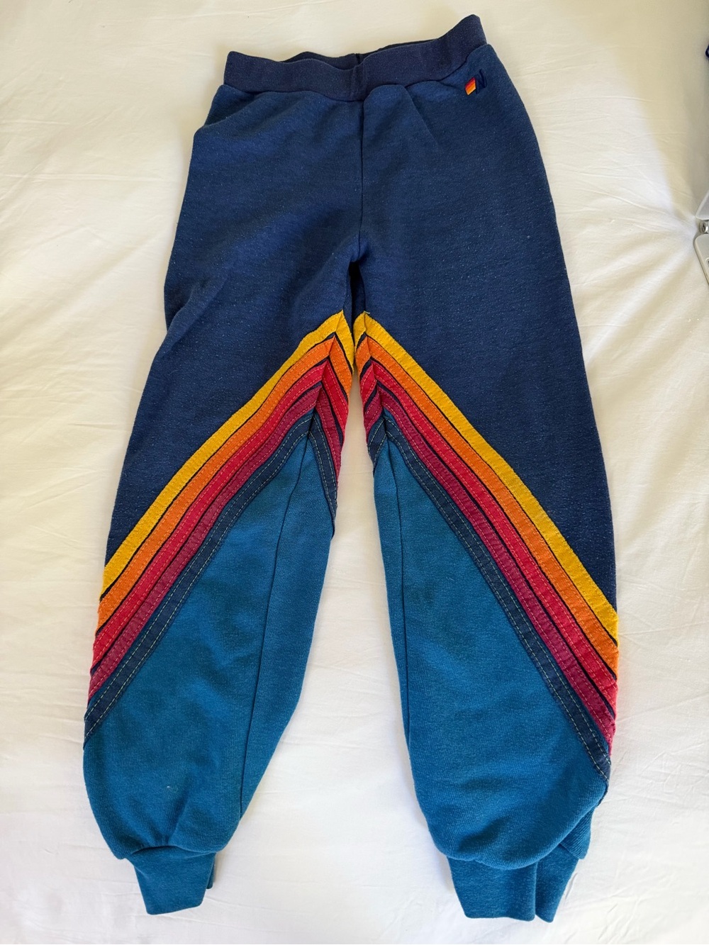 Kids Aviator Nation Navy & Teal Rainbow Stripe Joggers